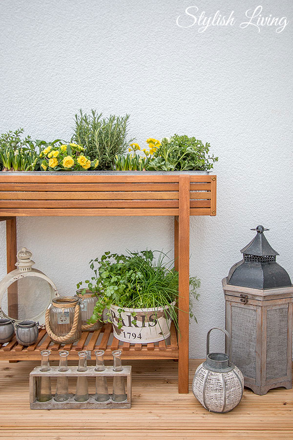 Hochbeet mit frühlingsblühern & kräutern bepflanzt stylish living