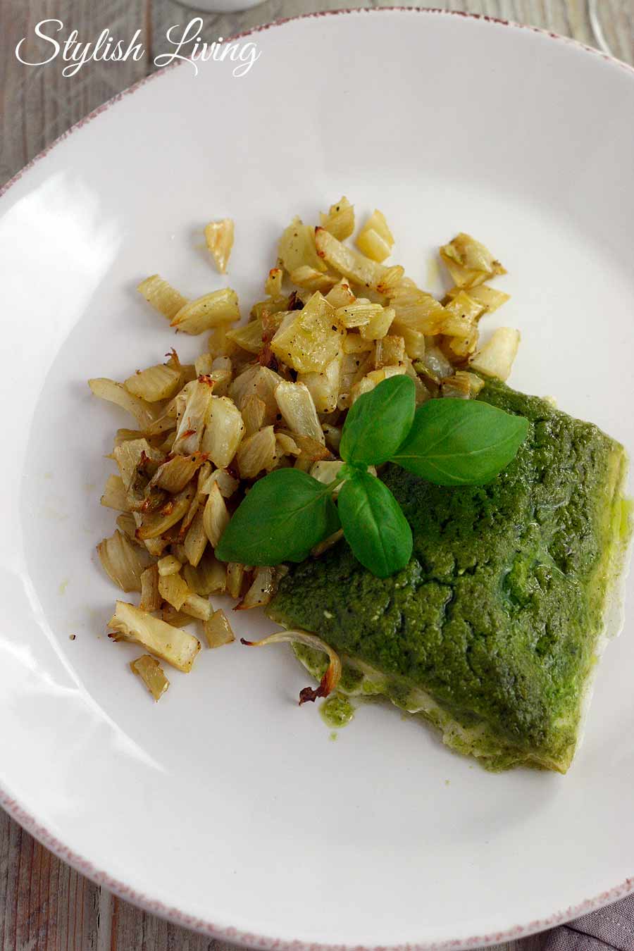 Kabeljaufilet mit Pesto und Fenchelgemüse à la Regine