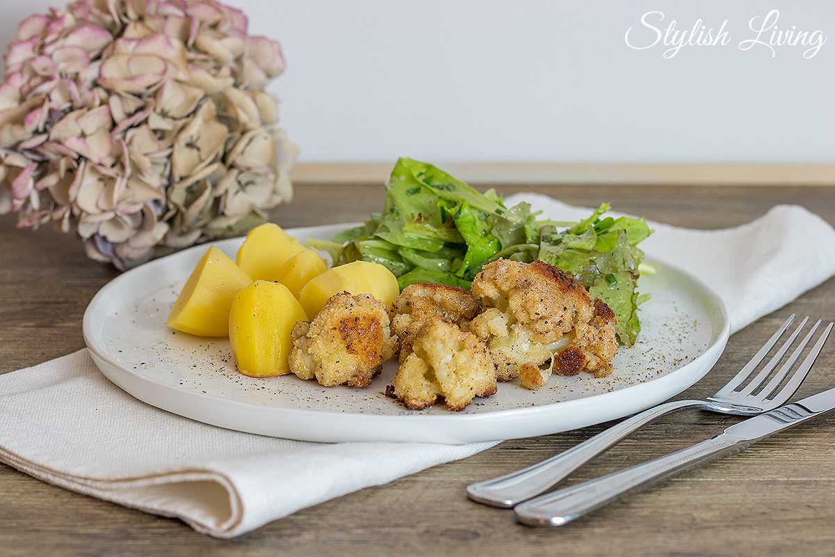 Gebratener Blumenkohl mit Kartoffeln und Salat + Gewinner | Stylish Living