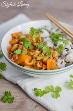 Hühnchenhackfleisch-Curry mit Reis