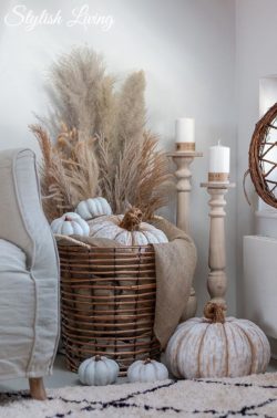 DIY Herbstkorb mit Zierkürbis und Gräsern